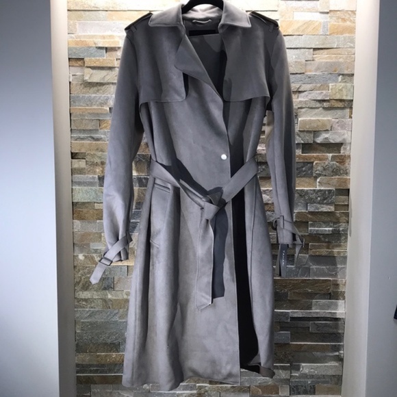 T Tahari Mel Faux Suede Trench Coat - Picture 6 of 13